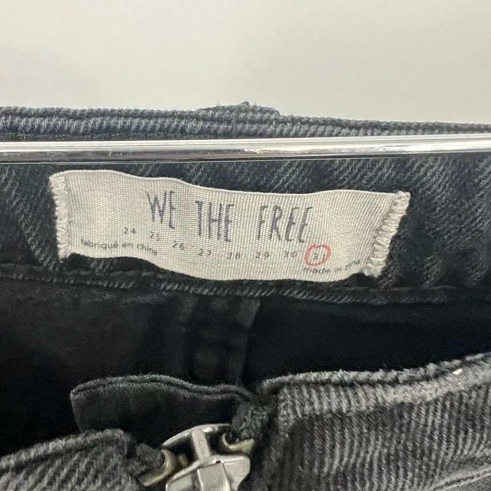 Free People black zip front denim mini skirt